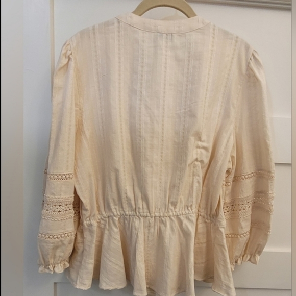 Wonderly  Hemp Beige Cotton Lace Peplum Blouse NWT - Picture 9 of 9